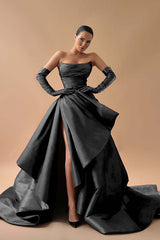 A Line Prom Dress Sleeveless Satin Strapless Evening Dress