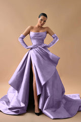 A Line Prom Dress Sleeveless Satin Strapless Evening Dress