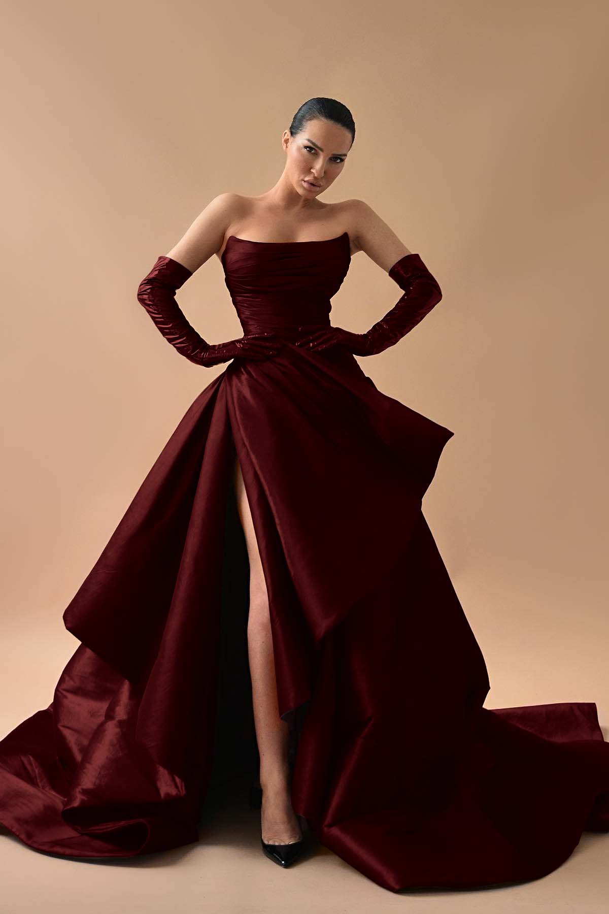 A Line Prom Dress Sleeveless Satin Strapless Evening Dress