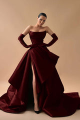 A Line Prom Dress Sleeveless Satin Strapless Evening Dress