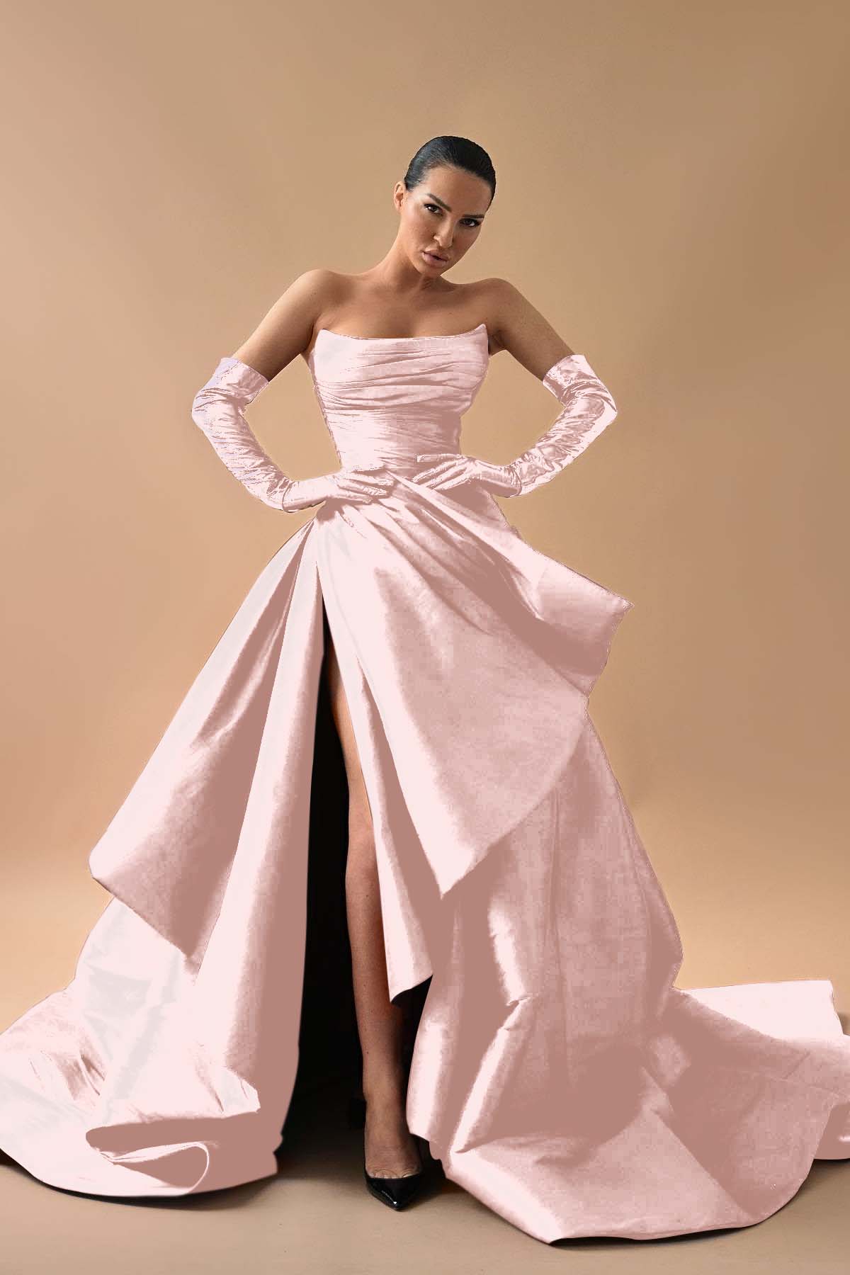 A Line Prom Dress Sleeveless Satin Strapless Evening Dress