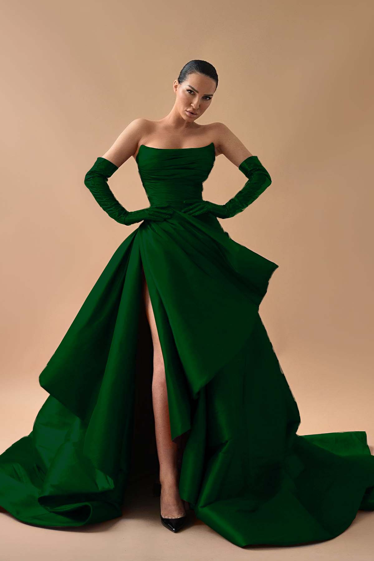 A Line Prom Dress Sleeveless Satin Strapless Evening Dress
