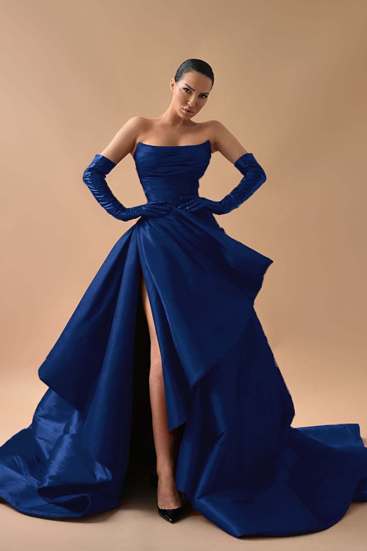 A Line Prom Dress Sleeveless Satin Strapless Evening Dress