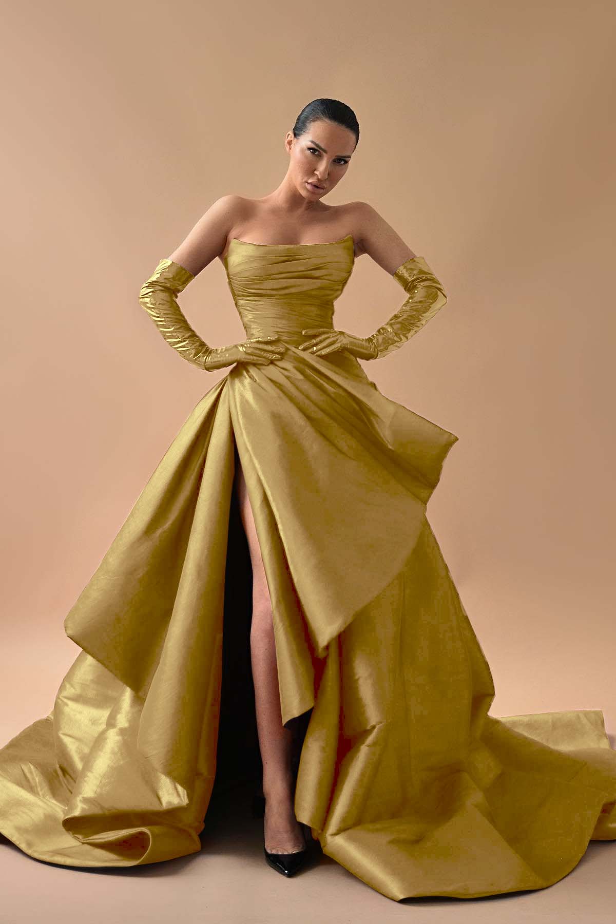 A Line Prom Dress Sleeveless Satin Strapless Evening Dress