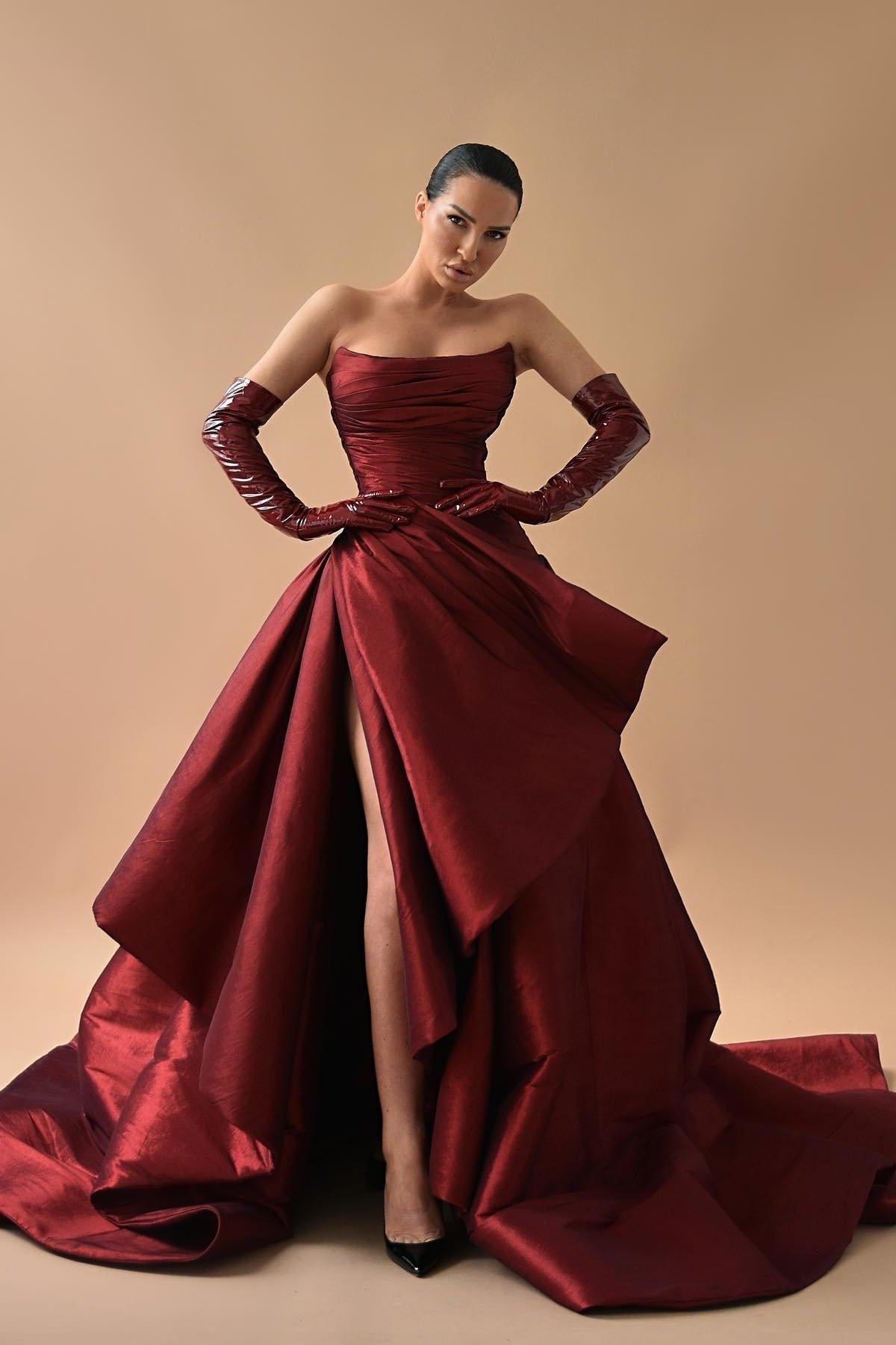A Line Prom Dress Sleeveless Satin Strapless Evening Dress