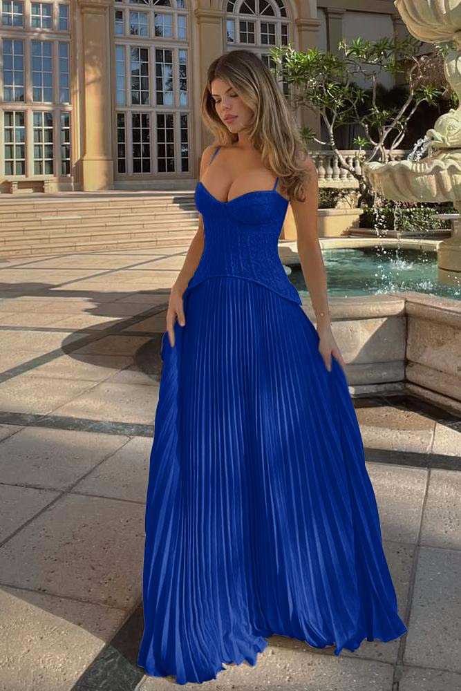 A Line Prom Dress Sleeveless Spaghetti Straps Evening Dress With Lace Appliques