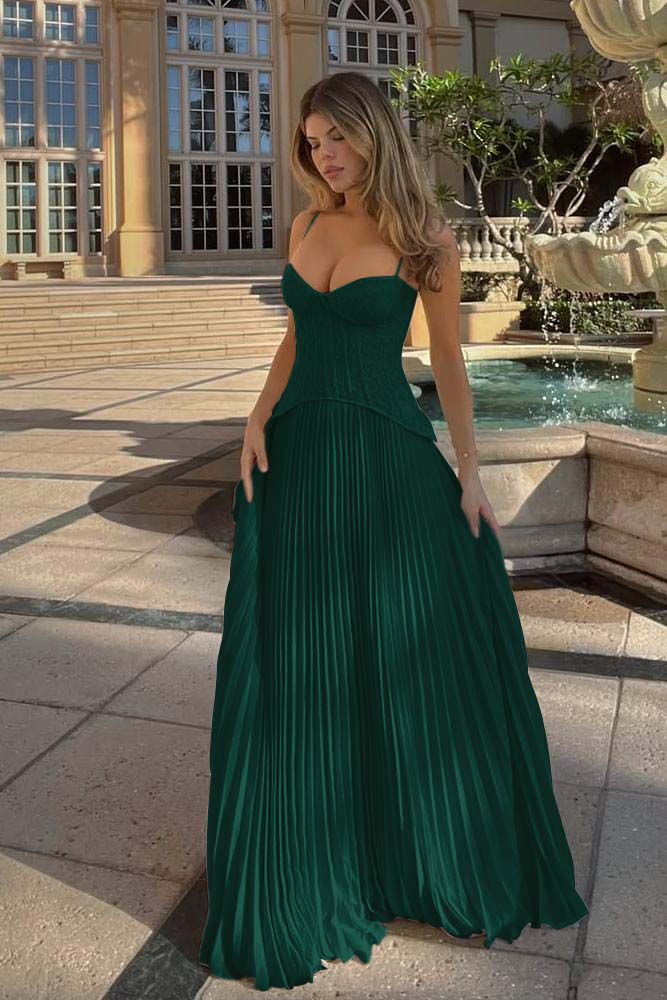 A Line Prom Dress Sleeveless Spaghetti Straps Evening Dress With Lace Appliques