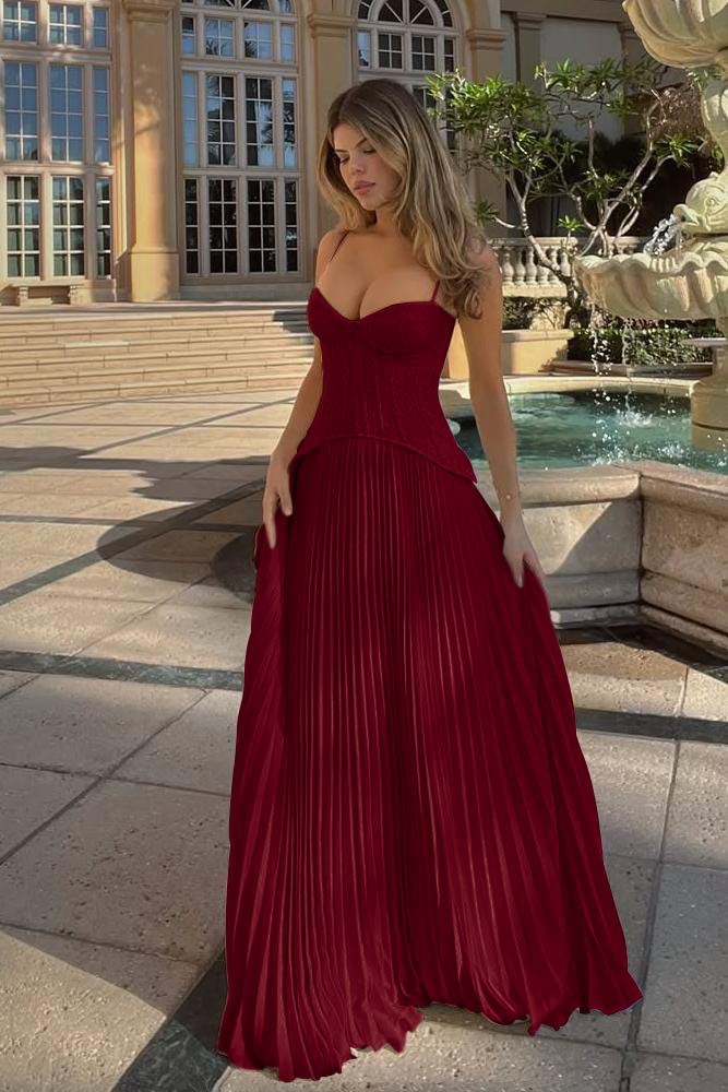 A Line Prom Dress Sleeveless Spaghetti Straps Evening Dress With Lace Appliques