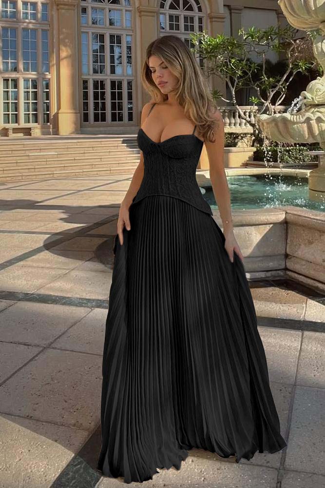 A Line Prom Dress Sleeveless Spaghetti Straps Evening Dress With Lace Appliques
