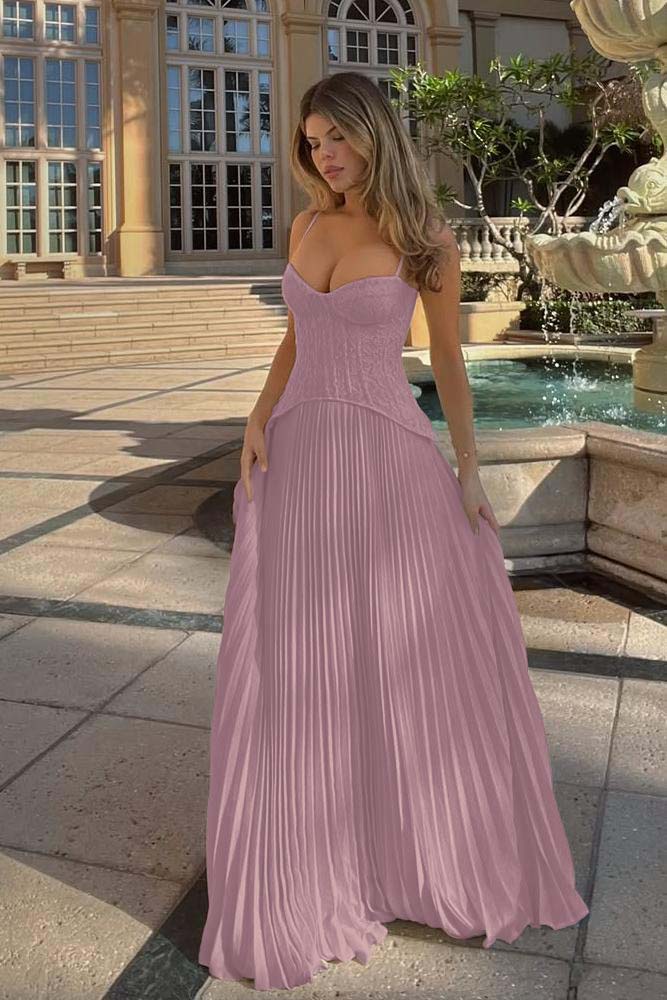 A Line Prom Dress Sleeveless Spaghetti Straps Evening Dress With Lace Appliques