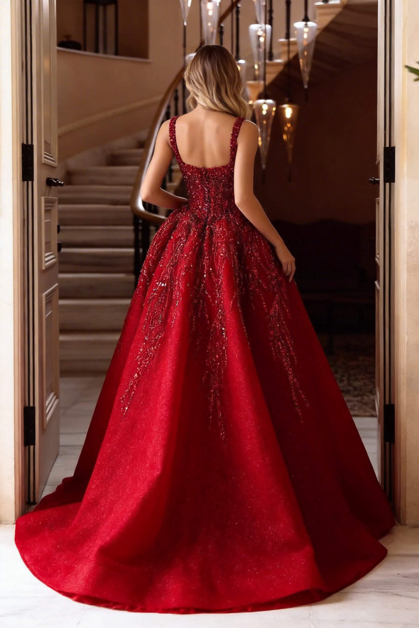 A Line Prom Dress Sleeveless Square Neck Evening Dress With Lace Appliques