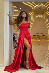 A Line Prom Dress Sleeveless Strapless Satin Evening Dress