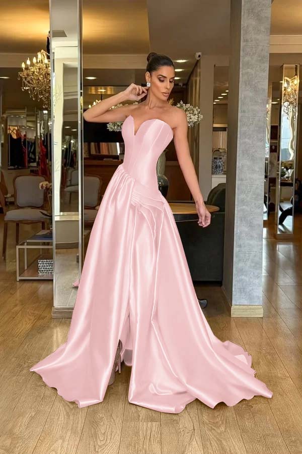 A Line Prom Dress Sleeveless Sweetheart Satin Evening Dress