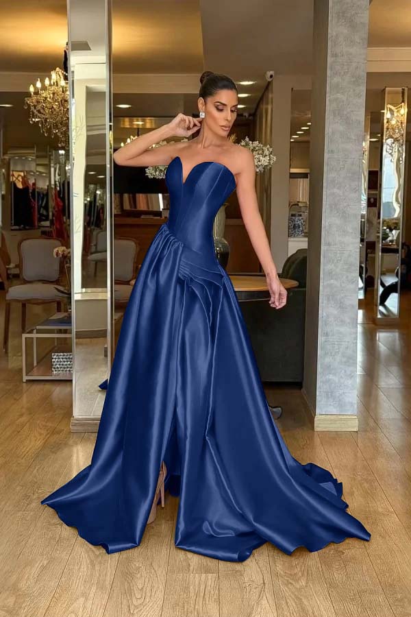 A Line Prom Dress Sleeveless Sweetheart Satin Evening Dress