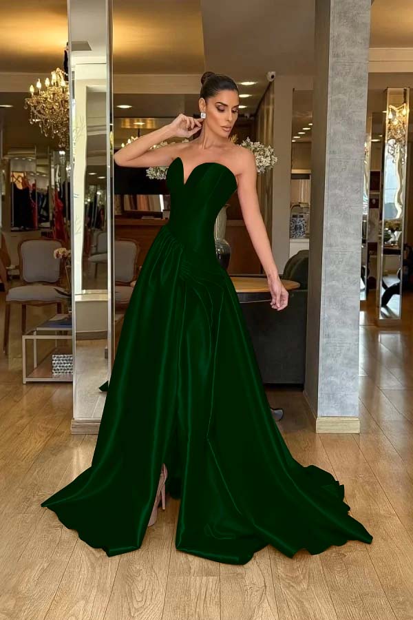 A Line Prom Dress Sleeveless Sweetheart Satin Evening Dress