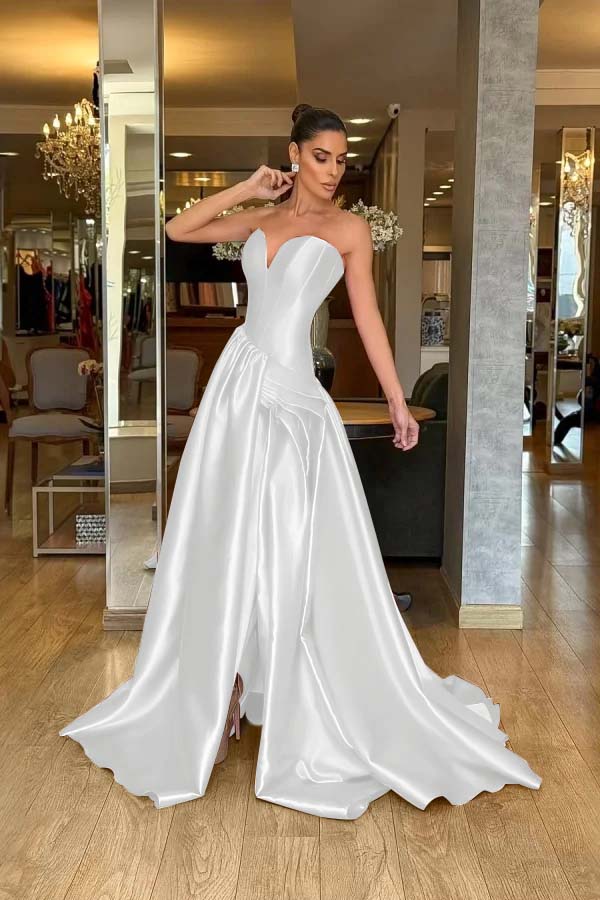A Line Prom Dress Sleeveless Sweetheart Satin Evening Dress