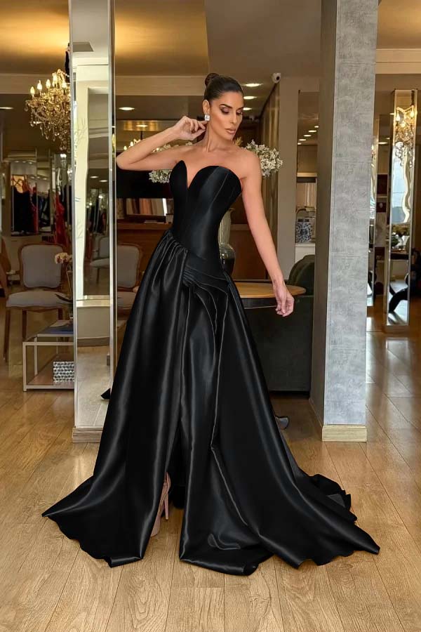 A Line Prom Dress Sleeveless Sweetheart Satin Evening Dress