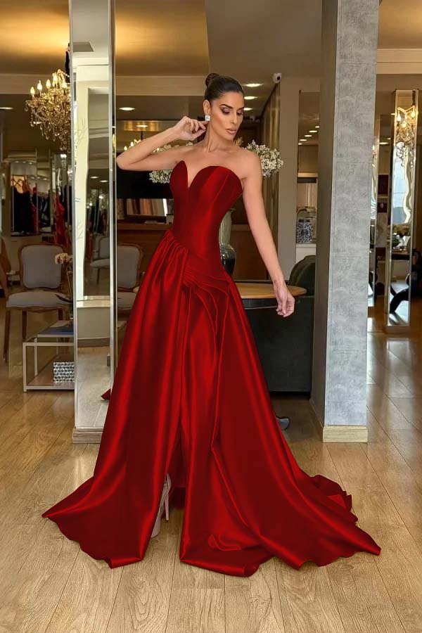A Line Prom Dress Sleeveless Sweetheart Satin Evening Dress