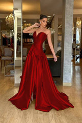 A Line Prom Dress Sleeveless Sweetheart Satin Evening Dress