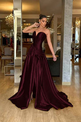 A Line Prom Dress Sleeveless Sweetheart Satin Evening Dress