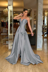 A Line Prom Dress Sleeveless Sweetheart Satin Evening Dress