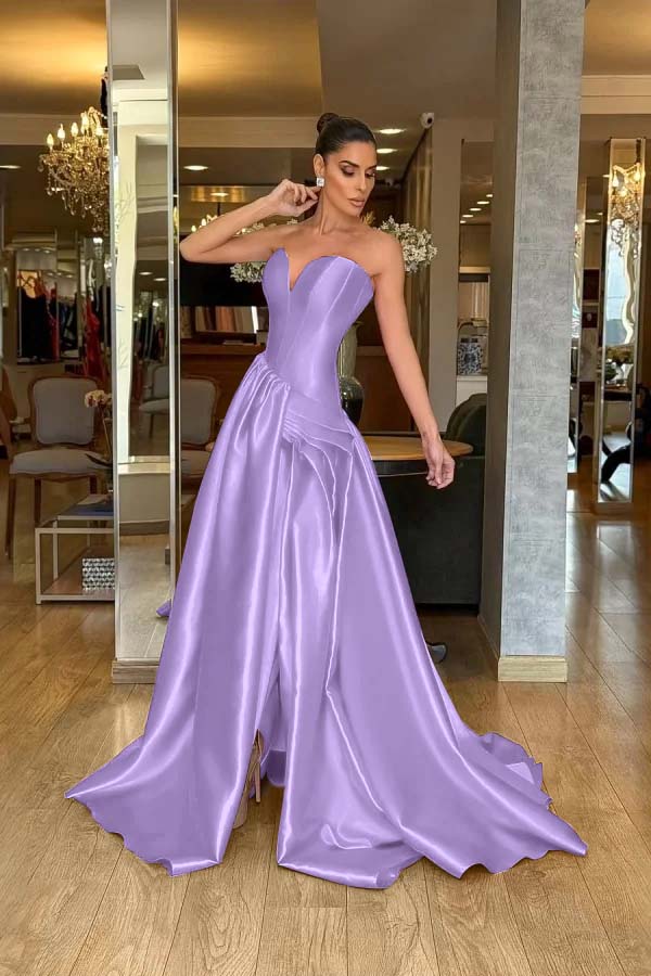 A Line Prom Dress Sleeveless Sweetheart Satin Evening Dress