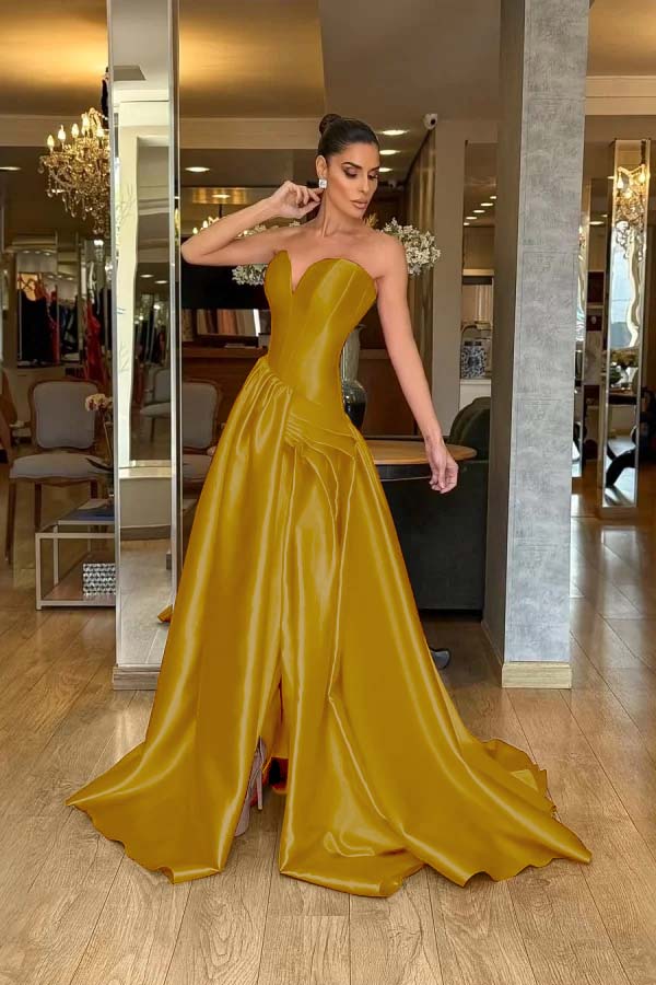 A Line Prom Dress Sleeveless Sweetheart Satin Evening Dress