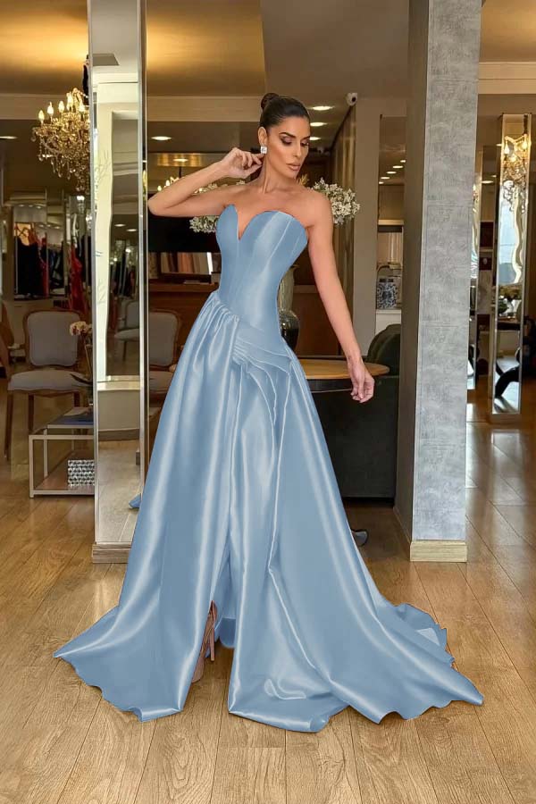 A Line Prom Dress Sleeveless Sweetheart Satin Evening Dress