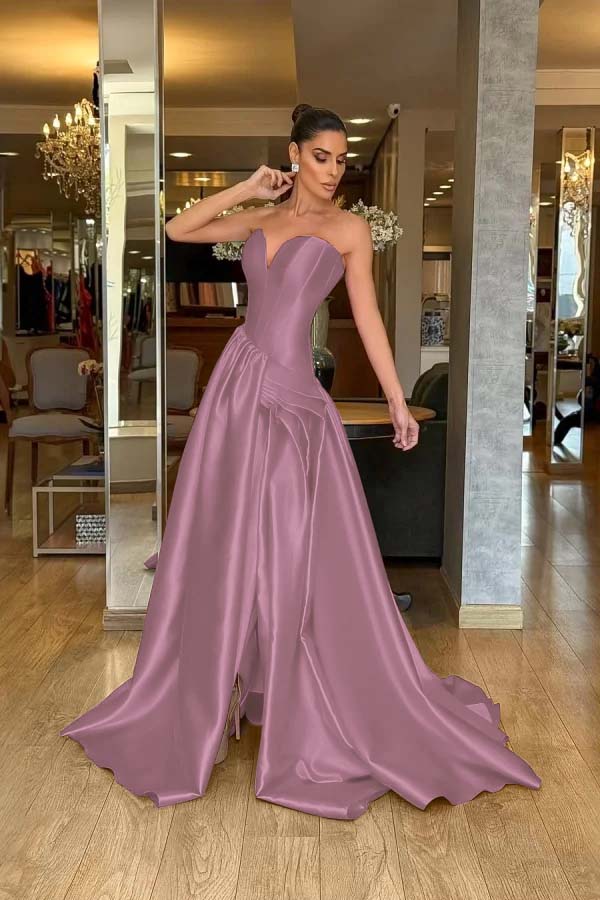 A Line Prom Dress Sleeveless Sweetheart Satin Evening Dress