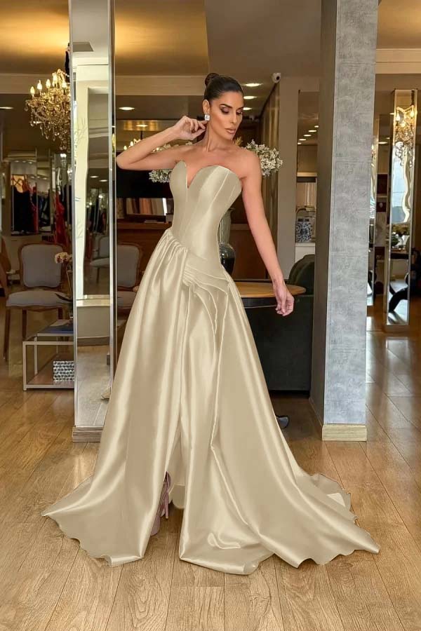 A Line Prom Dress Sleeveless Sweetheart Satin Evening Dress