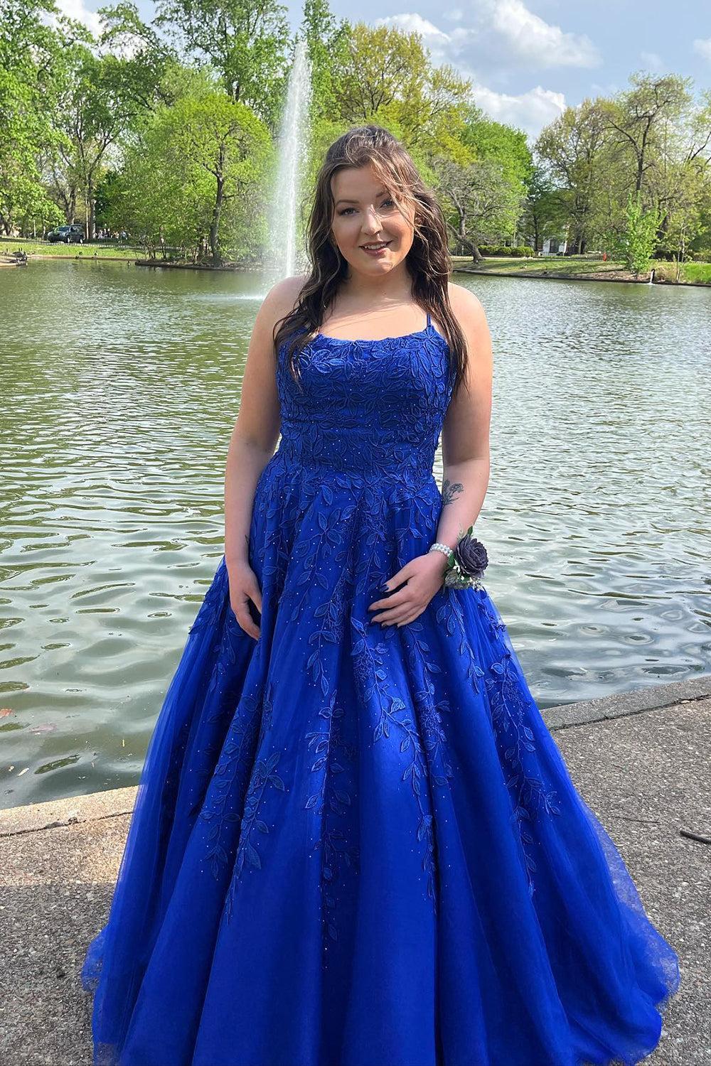 A-Line Prom Dress Spaghetti Straps Long Tulle Evening Dress