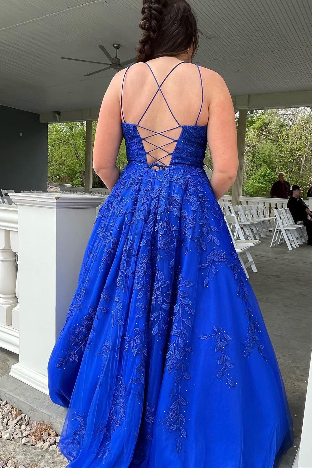 A-Line Prom Dress Spaghetti Straps Long Tulle Evening Dress