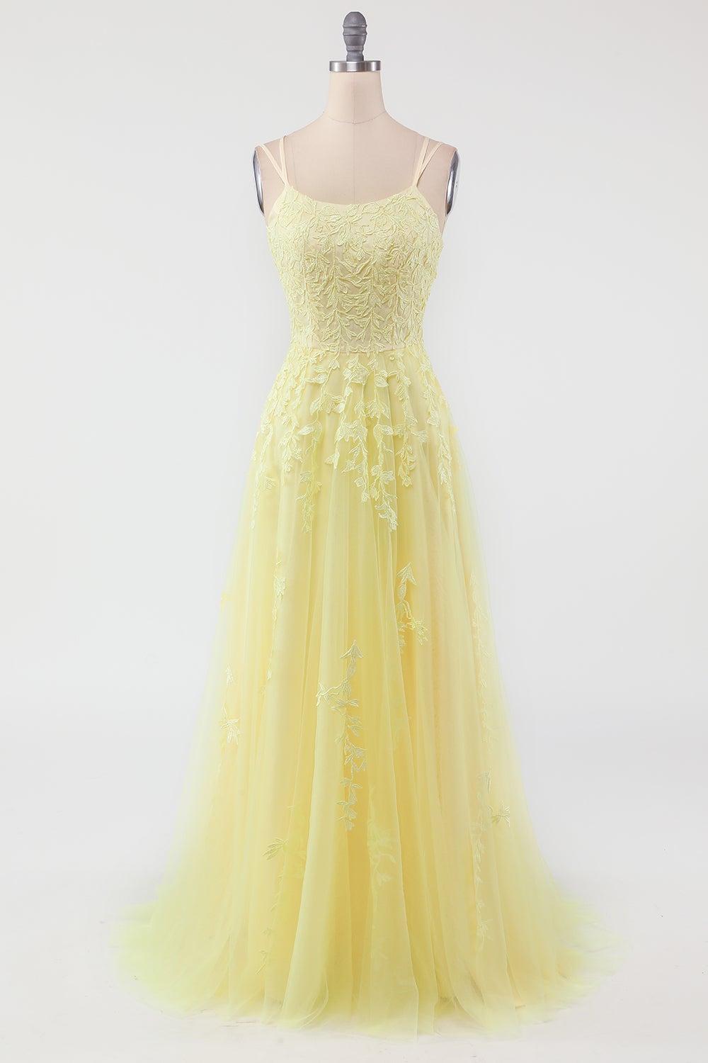 A-Line Prom Dress Spaghetti Straps Long Tulle Evening Dress