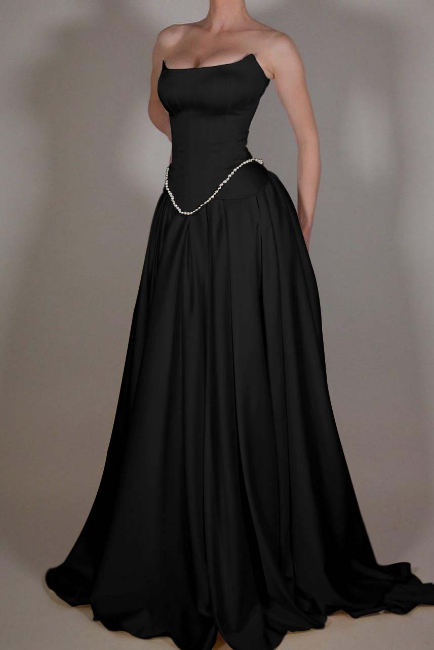 A Line Prom Dress Strapless Satin Sleeveless Evening Dress