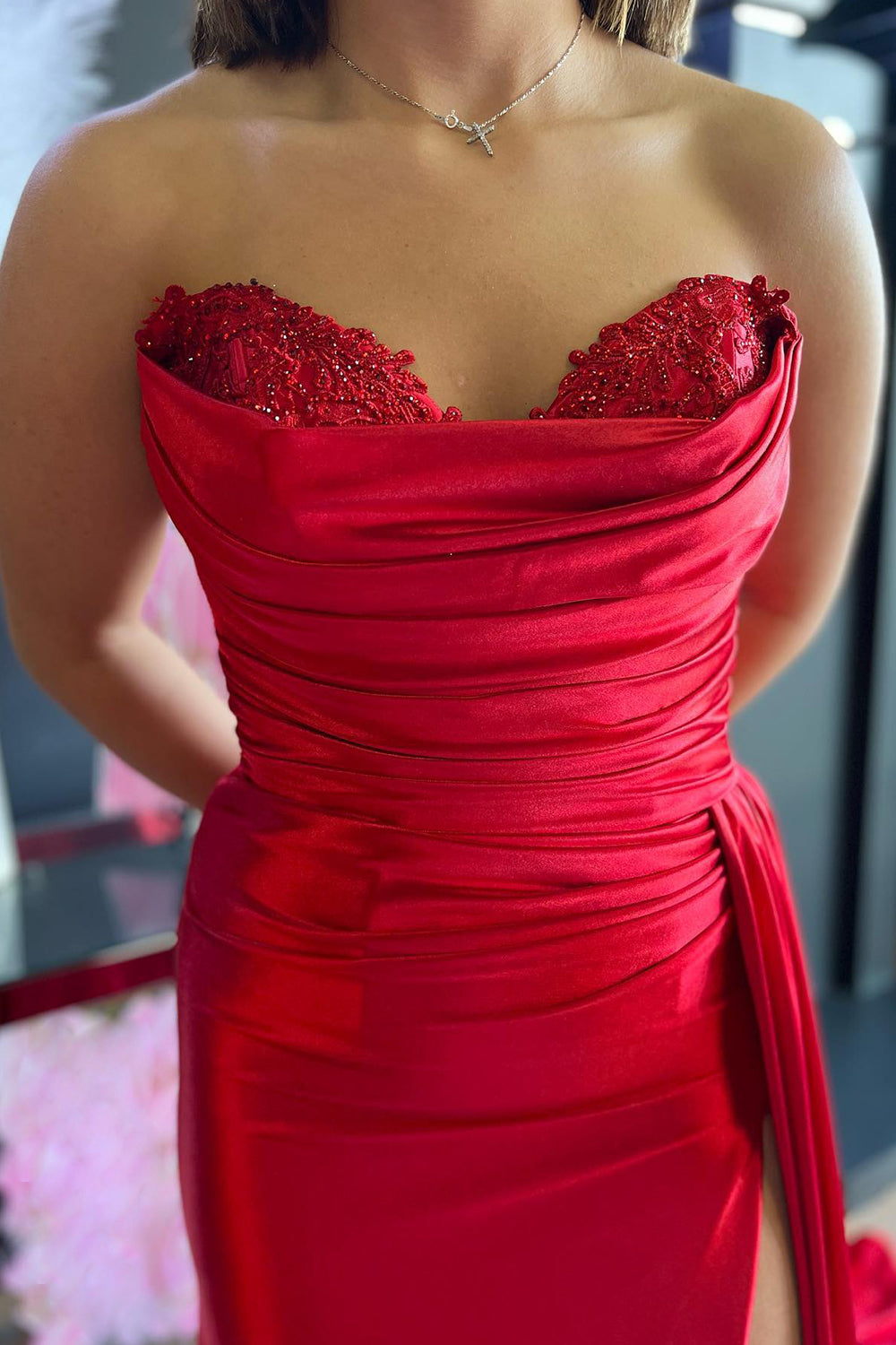 A Line Prom Dress Sweetheart Black Long Evening Dress with Split Front