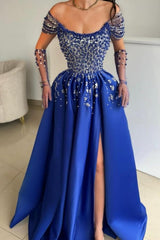 A Line Satin Scoop Sleeveless Formal Dress With Slit