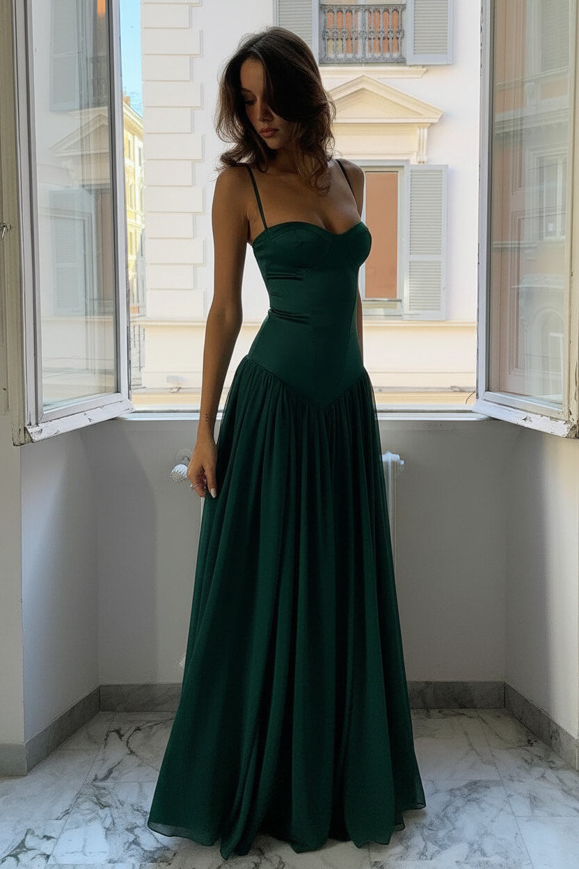 A Line Spaghetti Straps Pink Corset Prom Dress With Ruffles Formal Evening Gown