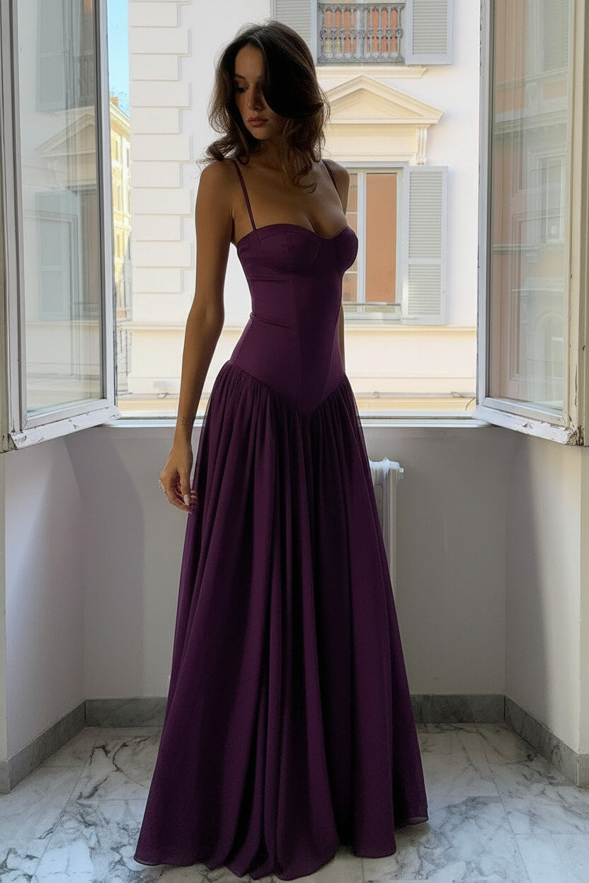 A Line Spaghetti Straps Pink Corset Prom Dress With Ruffles Formal Evening Gown