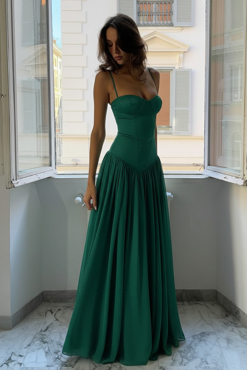 A Line Spaghetti Straps Pink Corset Prom Dress With Ruffles Formal Evening Gown