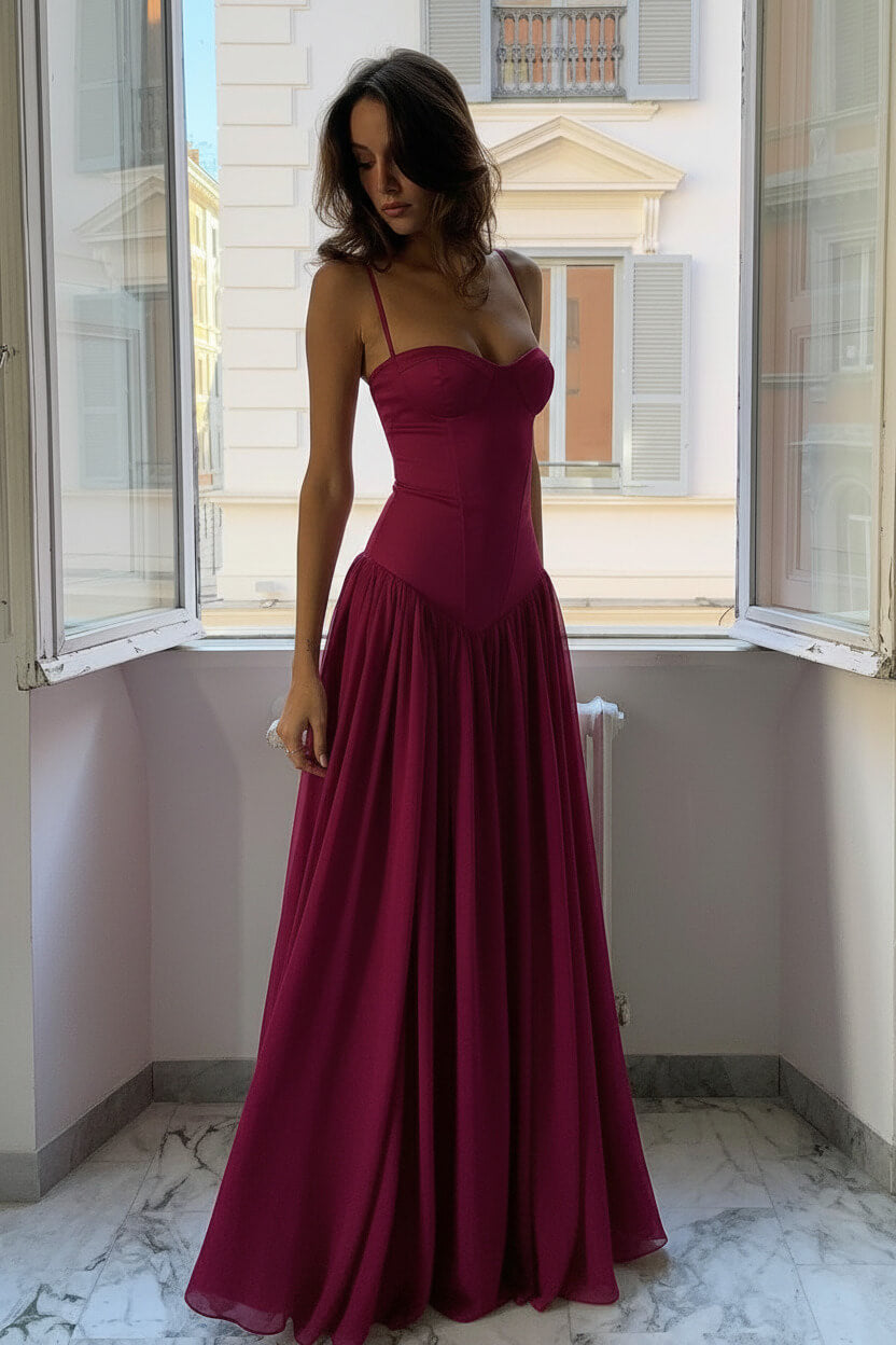 A Line Spaghetti Straps Pink Corset Prom Dress With Ruffles Formal Evening Gown