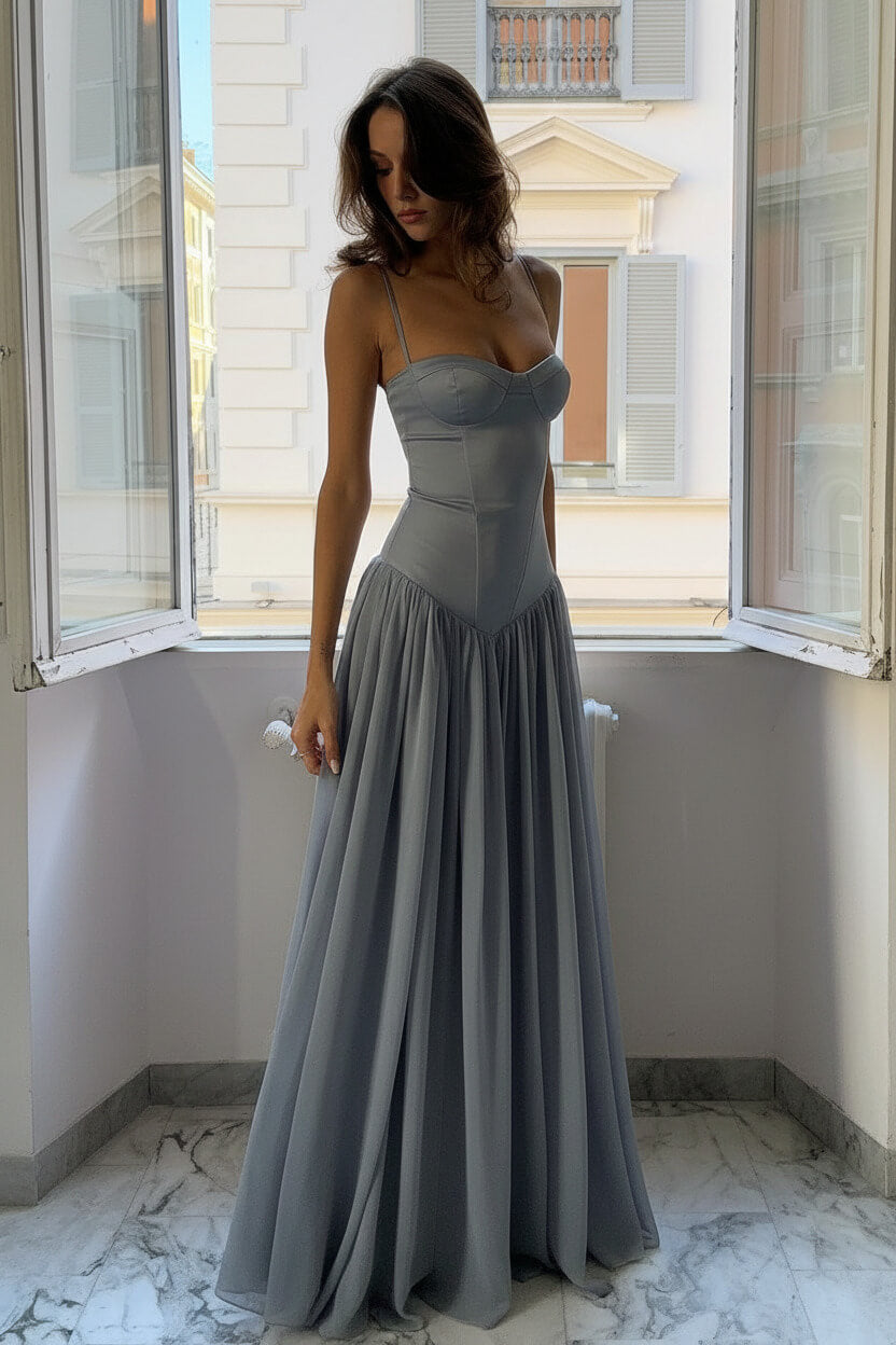 A Line Spaghetti Straps Pink Corset Prom Dress With Ruffles Formal Evening Gown
