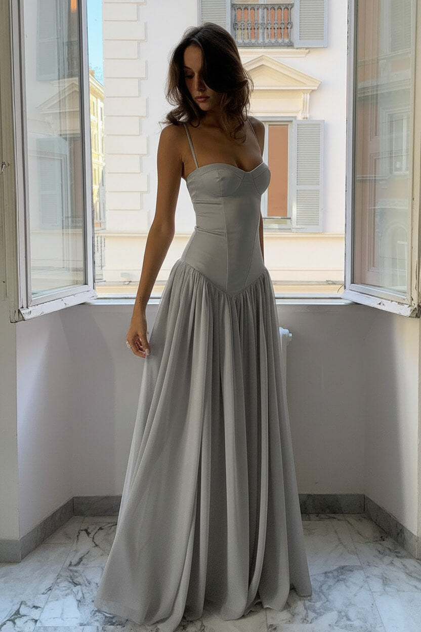 A Line Spaghetti Straps Pink Corset Prom Dress With Ruffles Formal Evening Gown