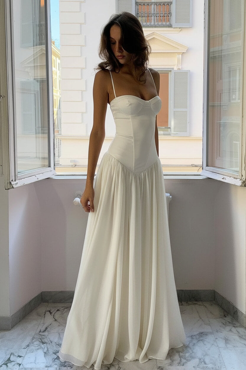 A Line Spaghetti Straps Pink Corset Prom Dress With Ruffles Formal Evening Gown