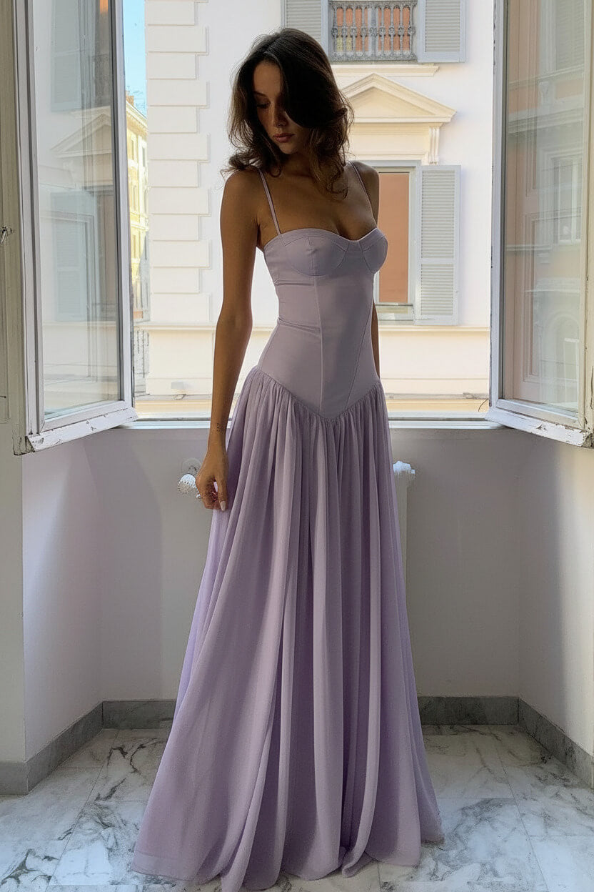 A Line Spaghetti Straps Pink Corset Prom Dress With Ruffles Formal Evening Gown