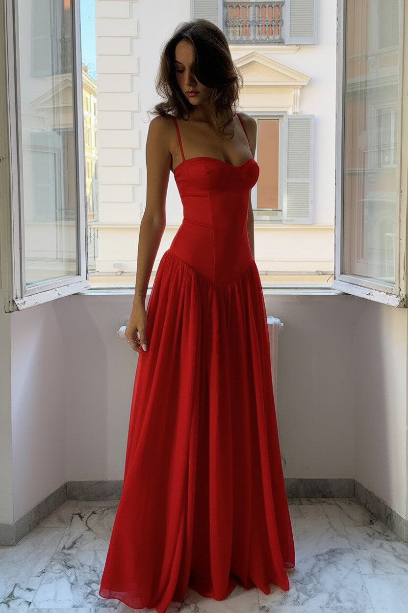 A Line Spaghetti Straps Pink Corset Prom Dress With Ruffles Formal Evening Gown
