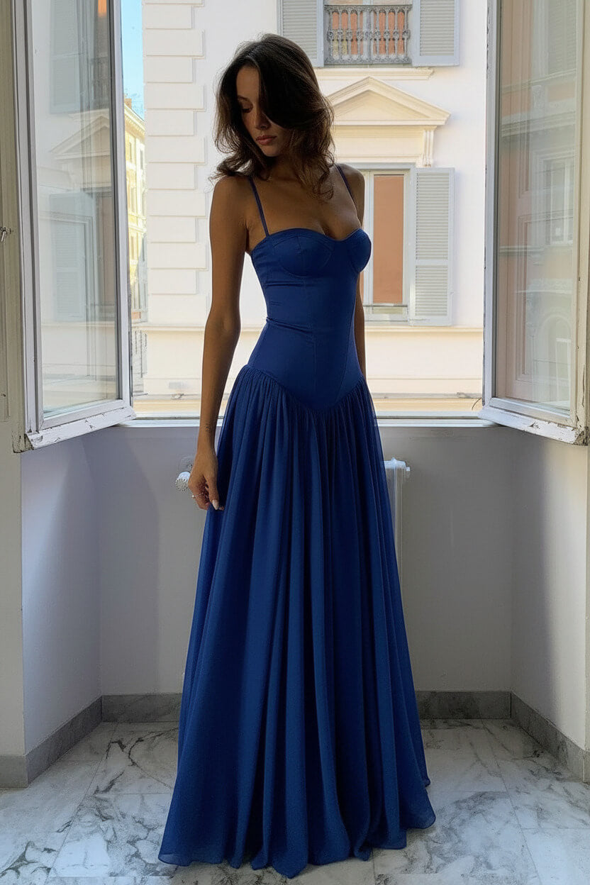 A Line Spaghetti Straps Pink Corset Prom Dress With Ruffles Formal Evening Gown
