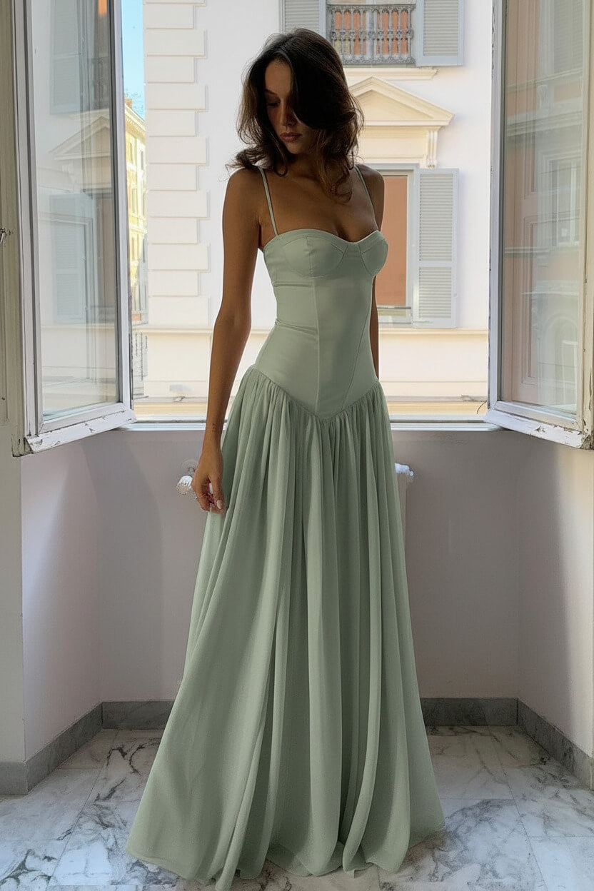 A Line Spaghetti Straps Pink Corset Prom Dress With Ruffles Formal Evening Gown
