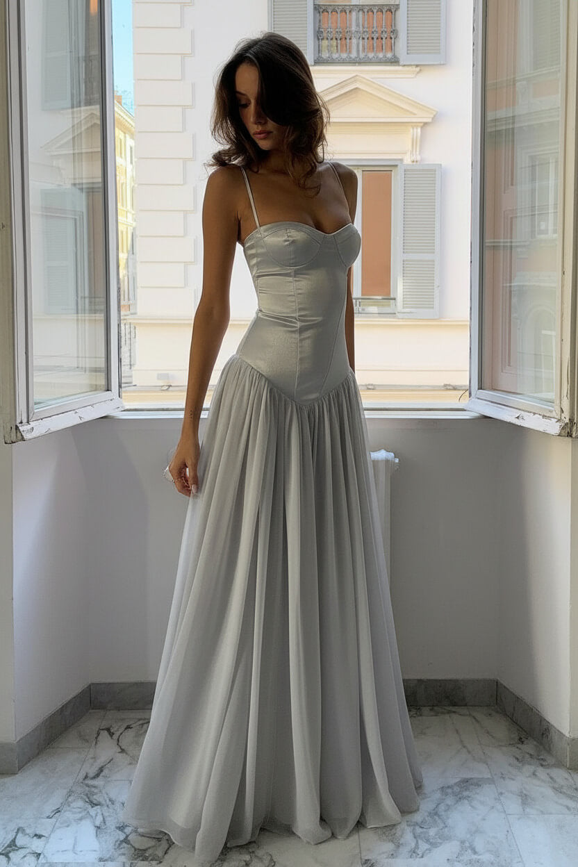 A Line Spaghetti Straps Pink Corset Prom Dress With Ruffles Formal Evening Gown