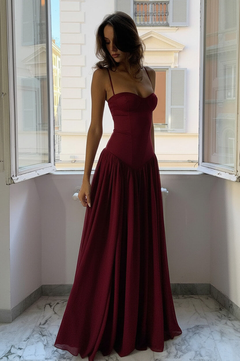 A Line Spaghetti Straps Pink Corset Prom Dress With Ruffles Formal Evening Gown