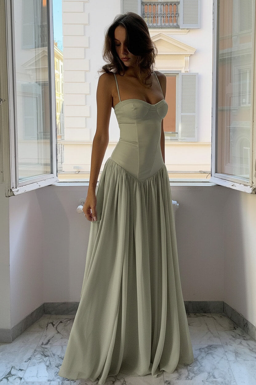 A Line Spaghetti Straps Pink Corset Prom Dress With Ruffles Formal Evening Gown